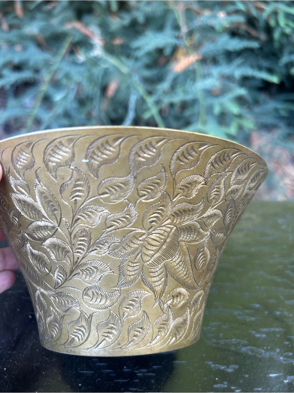 Beautiful Antique-Style Embossed Brass Serving Bowl - Gold Finish